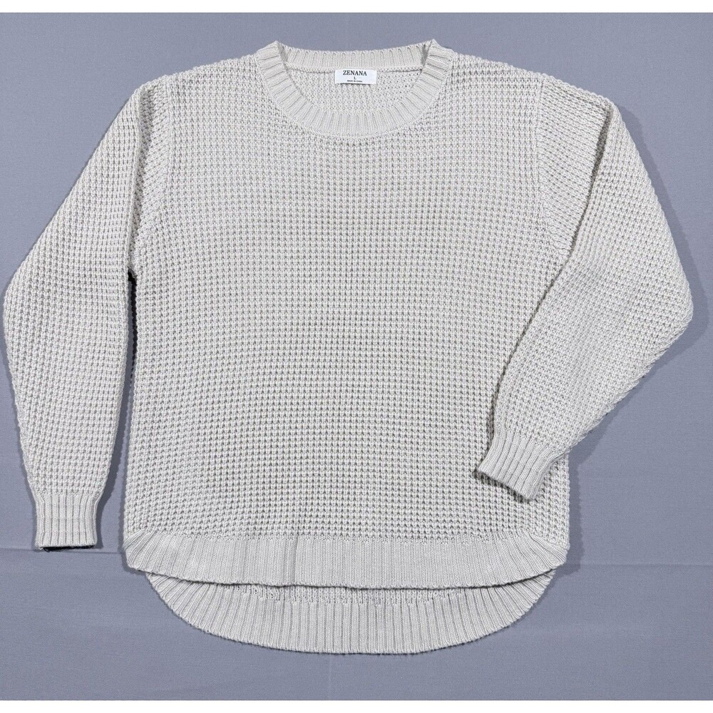 Zanana Pull Over Sweater Large Beige Scalloped Front/Back